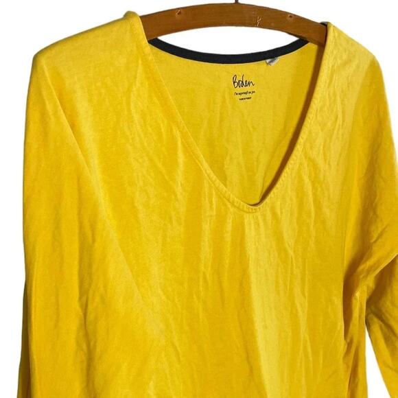 BODEN Women’s Size 4 Yellow 3/4 Sleeve Shirt Ultra Soft Rounded V-neck - Picture 3 of 8